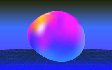 abstract retrowave background with colorful bubble above the cyberpunk perspective grid