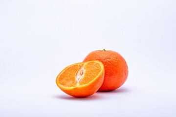 orange on a white background. Orange cut in half on a white background.