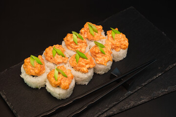 sushi rolls on a color background, minimalism