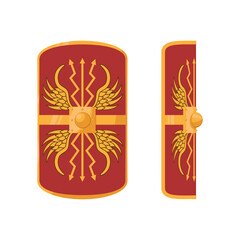The shield of a Roman legionary. Color vector illustration, flat style. White isolated background.