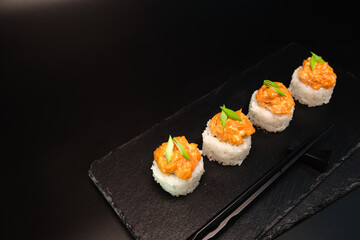 sushi rolls on a color background, minimalism