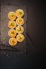 sushi rolls on a color background, minimalism