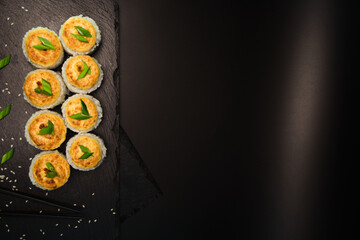 sushi rolls on a color background, minimalism