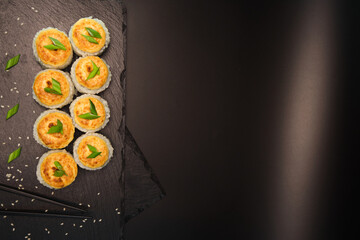 sushi rolls on a color background, minimalism