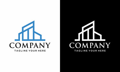 Creative building structure logo design real estate, architecture, construction. on a black and white background.