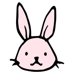 pink bunny head. doodle-style head of a cute Easter bunny animal in pink isolated on white for a design template