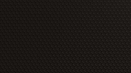 Black background of three-dimensional hexagons illuminated from the side. 3d illustration.