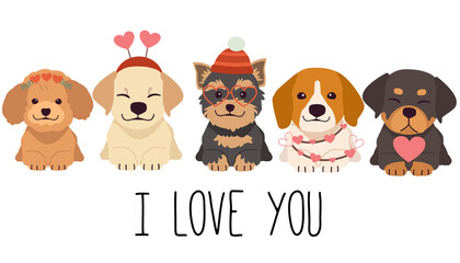 The character of cute dog with valentine's day costume theme in flat vector style.Graphic resource background, graphic,content , banner, sticker label and greeting card.