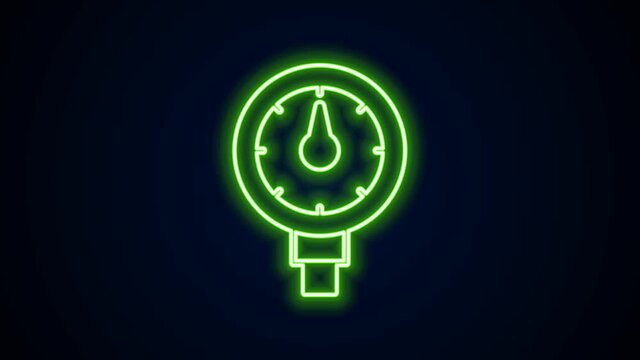 Glowing neon line Tire pressure gauge icon isolated on black background. Checking tire pressure. Gauge, manometer. Car safe concept. 4K Video motion graphic animation