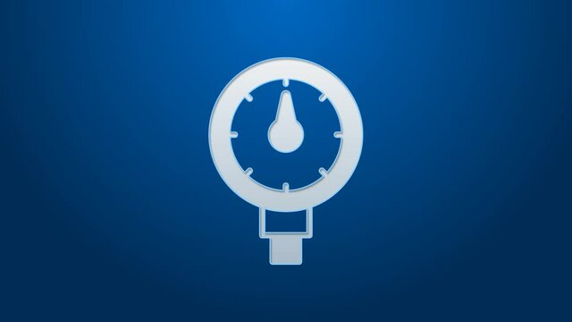 White line Tire pressure gauge icon isolated on blue background. Checking tire pressure. Gauge, manometer. Car safe concept. 4K Video motion graphic animation