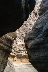 Ravine of the cows canyon in Gran Canaria with striped walls of stone