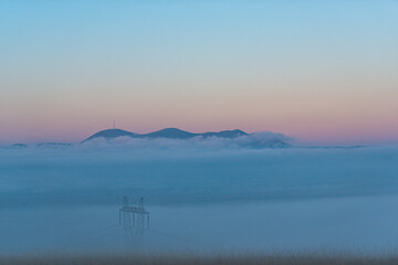 Autumn morning fog landscape