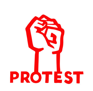 Protest. Red raised fist vector illustration in the style of may '68 protest posters style.