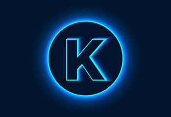 Initial K monogram alphabet in a neon circle.