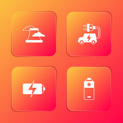Set Nuclear power plant, Electric car, Battery and icon. Vector