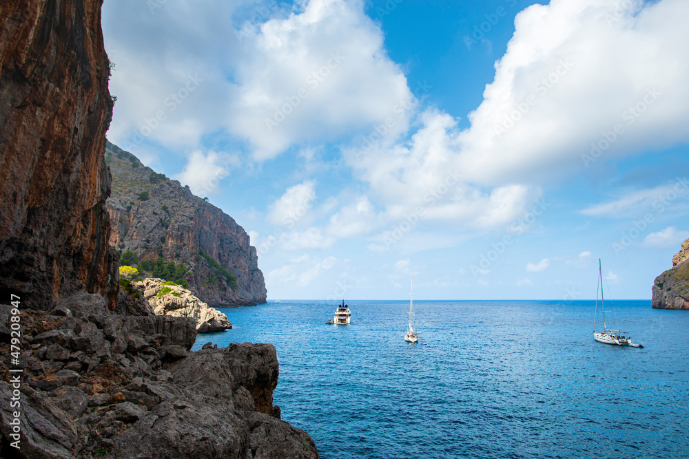 Poster landscape in mallorca island, torres del pareis, spain