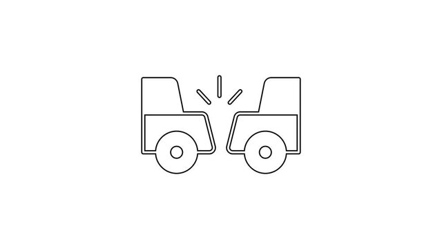 Black line Car accident icon isolated on white background. Auto accident involving two cars. 4K Video motion graphic animation