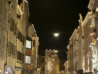 brunico village at night in december xmas lights
