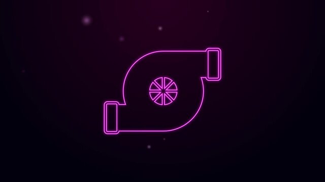 Glowing neon line Automotive turbocharger icon isolated on black background. Vehicle performance turbo. Turbo compressor induction. 4K Video motion graphic animation