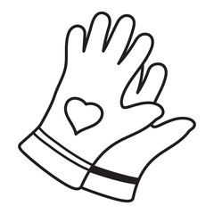 Knitted gloves with hearts, fashionable accessories illustration isolated. Coloring Page or Book for Kids and Adults