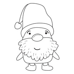 Coloring gnome, grandfather Santa Illustration in cartoon style, coloring page for kids and adults