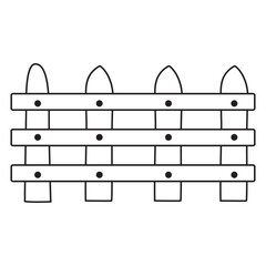 Wooden fence with parallel plank old illustration in cartoon style, Coloring Page or Book for Kids and Adults