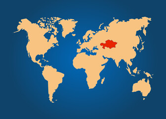 Kazakhstan, January 2022, Protests in Kazakhstan. Kazakhstan highlighted red on world political map. Blue background.