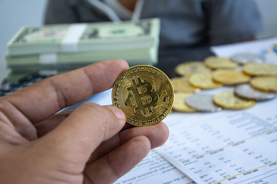 Investment of money crypto currentcy coin with digital block chain technology