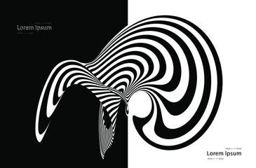 Obraz premium Vector optical art illusion of striped geometric black and white abstract knot surface flowing. Optical illusion style design.