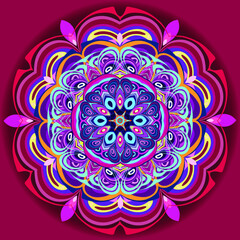 Vector abstract psychedelic mandala illustration for modern commercial fashion fabrics.