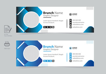 Email signature or corporate email signature template and personal social media cover templates with creative layout