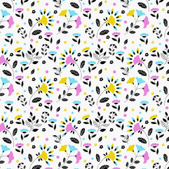 Seamless pattern. Flowers are drawn. 