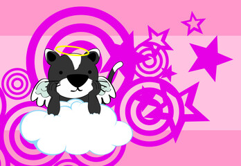 little cat cherub character cartoon background illustration in vector format