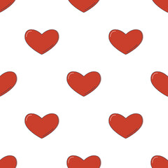 Line art seamless pattern in the form of a red heart on white background. Romance graphic texture. Holiday celebration concept. Decorative print. Geometric bright wallpaper. Black contour line