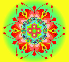 Vector abstract psychedelic mandala illustration for modern commercial fashion fabrics.
