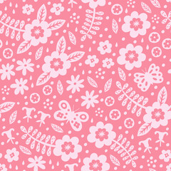 Flower with plants seamless pattern. Vector illustration.