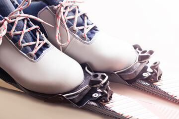 Modern ski boots and bindings, winter sports