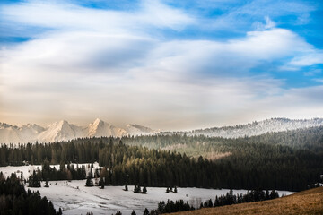 widok na Tatry zimą, Kacwin, mountain in the winter, Kacwin