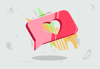 Pink message with a  sign of  a heart symbol, flat icon from social network with modern design.