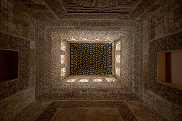 The Interior Of The House In Arabic Style Has The Light Top Of The Roof With Black Filigree