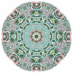 Vector seamless pattern doodle Colorful ethnic tribal geometric psychedelic folkloric style print. Mandala art.