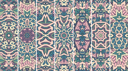 Vector seamless pattern vintage ikat. Ethnic print vintage fabric design. Arabesque ornamental