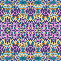 Vector seamless pattern ethnic tribal floral psychedelic colorful fabric print
