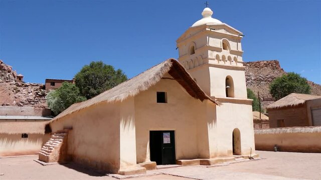 Ancient Adobe Church With A Thatched Roof In The Andes, Argentina