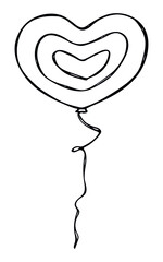Hand drawn flying balloon illustration isolated on a white background. Valentine's day balloon doodle.