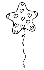 Hand drawn flying balloon illustration isolated on a white background. Valentine's day balloon doodle.