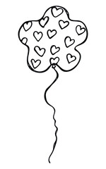 Hand drawn flying balloon illustration isolated on a white background. Valentine's day balloon doodle.