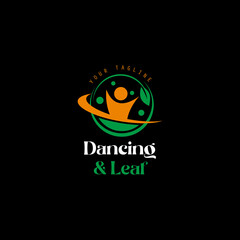 dancing and leaf illustration logo design