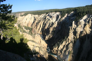 Fototapeta na wymiar The Yellowstone River cuts a deep canyon through the rocks of the Yellowstone National Park