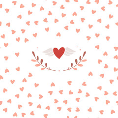 Simple hearts seamless vector pattern. Valentines day background. Flat design endless chaotic texture made of tiny heart silhouettes. Shades of red.